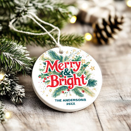 Farbenfrohe Vintage frohe Weihnachtsfamilie Foto Keramik Ornament