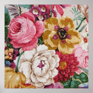 Farbenfrohe Vintage Girly-Rose mit Blumenmotiven Poster