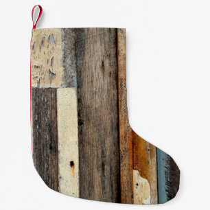 Farbenfrohe Vintage Holzpaneele mit Peeling Kleiner Weihnachtsstrumpf