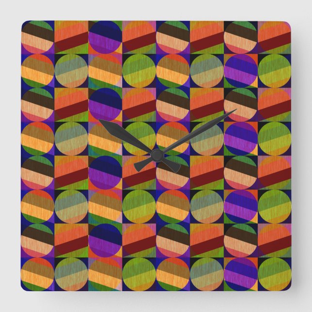 Farbenfrohe Vintage Inspirierte Muster Quadratische Wanduhr (Vorderseite)