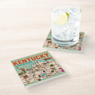 Farbenfrohe Vintage-Karte von Kentucky Glasuntersetzer