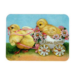 Farbenfrohe Vintage-Küken und -Blumen Ostern Magnet