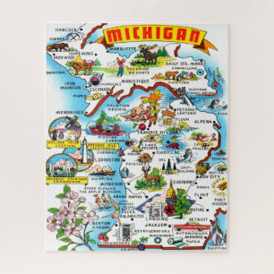 Farbenfrohe Vintage Michigan Karte Jigsaw Puzzle
