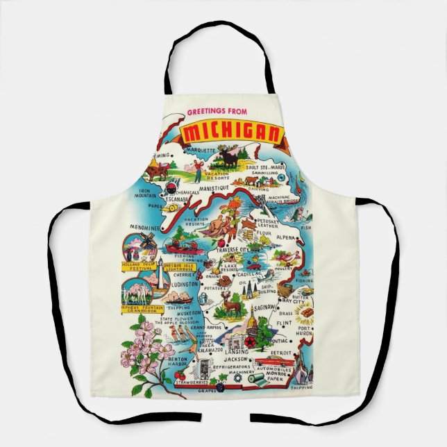Farbenfrohe Vintage Michigan Map Schürze (Vorderseite)