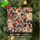 Farbenfrohe Vintage Patchwork Crazy Quilt Keramikornament<br><div class="desc">Dieses auffallende Keramik-Baum-Ornament zeichnet sich durch das Design eines schönen Viktorianischen Freundschafts-Flickwerk verrückten Quilt aus dem späten 19. Jahrhundert. Genießen Sie die faszinierenden, farbenfrohen Details der originalen Vintagen Arbeit, darunter Blume, Vögel, Blätter, ein Schmetterling, Schiff, Mond und Stern, und die miteinander verbundenen Ringe. In verschiedenen Farbtönen von staubiger Rose, Maron,...</div>