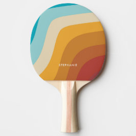 Farbenfrohe Vintage Regenbogenwellen Personalisier Tischtennis Schläger