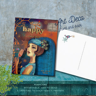 Farbenfrohe Vintage Retro Frohes Neues Jahr Postka Postkarte