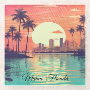 Farbenfrohe Vintage-Retro-Miami-Florida-Reise Glasuntersetzer