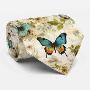 Farbenfrohe Vintage-Schmetterlinge und Blumen Krawatte