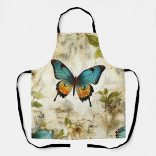Farbenfrohe Vintage-Schmetterlinge und Blumen Schürze