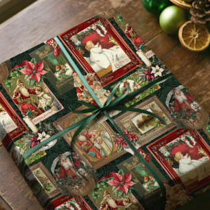 Farbenfrohe Vintage-Victorian-Weihnachtskarte-Koll Geschenkpapier