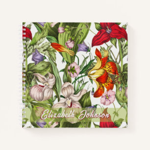 Farbenfrohe Vintage-Wasserfarben-Blumen-Monogramm Notizbuch