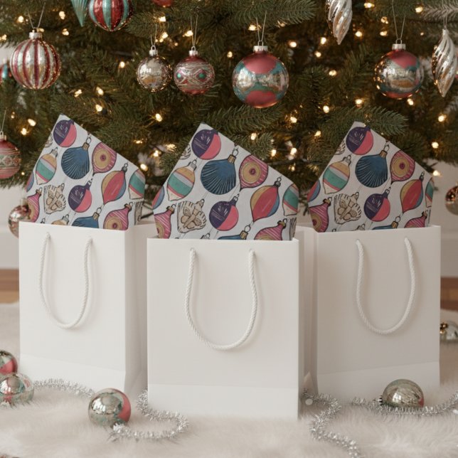 Farbenfrohe Vintage Weihnachtsdekoration Muster Seidenpapier (Colorful & Elegant Vintage Ornaments Tissue Paper for Christmas & the Holiday Season. Hand Drawn. )