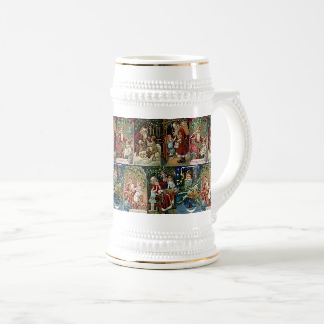 Farbenfrohe Vintage Weihnachtskollage Bierglas (VorderseiteRechts)