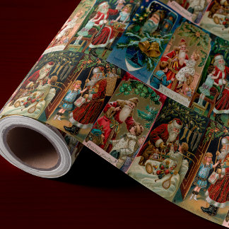 Farbenfrohe Vintage Weihnachtskollage Geschenkpapier