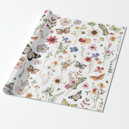 Farbenfrohe Vintage Wildblumen Schmetterlinge bota Geschenkpapier