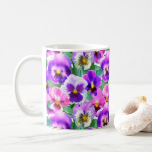 Farbenfrohe Violetten Pansy Blume Muster Kaffeetasse