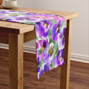 Farbenfrohe Violetten Pansy Blume Muster Kurzer Tischläufer