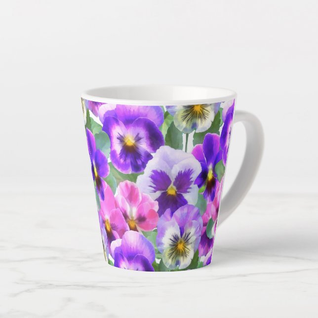 Farbenfrohe Violetten Pansy Blume Muster Milchtasse (Rechte Ecke)