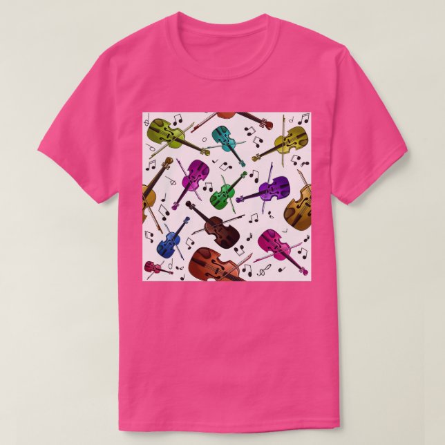 Farbenfrohe Violine Nahtloses Muster T-Shirt (Design vorne)