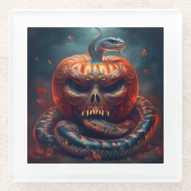 Farbenfrohe Viper mit bösen Kürbiskröten verbunden Glasuntersetzer (Vorderseite)