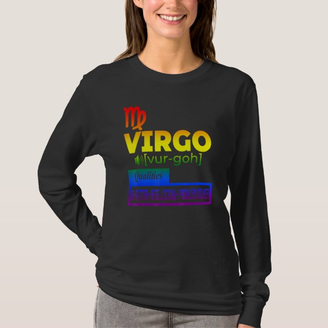 Farbenfrohe Virgo Zodiac-Qualitäten T-Shirt (Vorderseite)