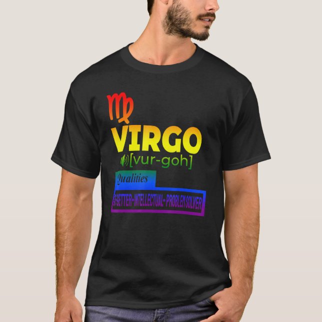 Farbenfrohe Virgo Zodiac-Qualitäten T-Shirt (Vorderseite)