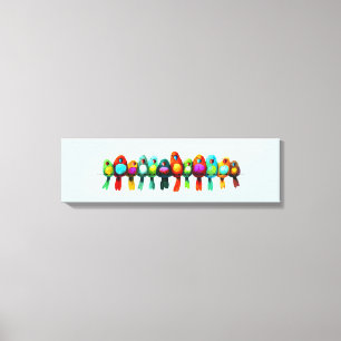 Farbenfrohe Vögel auf Draht Leinwanddruck