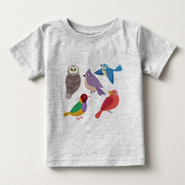 Farbenfrohe Vögel Baby T-shirt (Vorderseite)