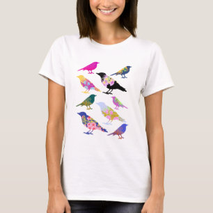 Farbenfrohe Vögel Blume Blätter Chic Floral Animal T-Shirt