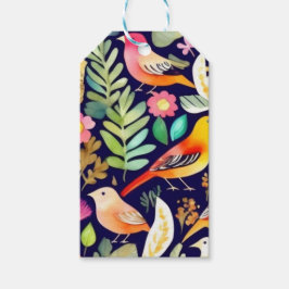 Farbenfrohe Vögel Blumenmuster blaue Dekoration Geschenkanhänger