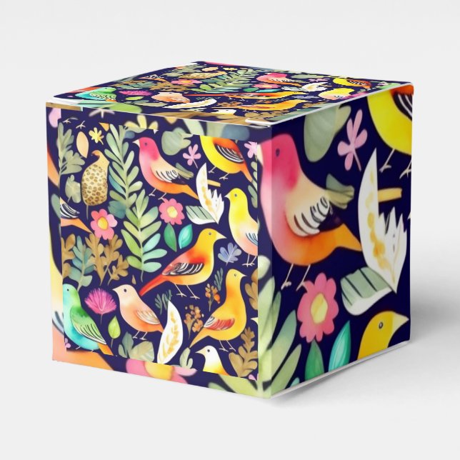 Farbenfrohe Vögel Blumenmuster blaue Dekoration Geschenkschachtel (Vorderseite)