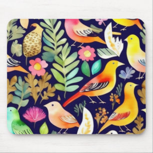 Farbenfrohe Vögel Blumenmuster blaue Dekoration Mousepad