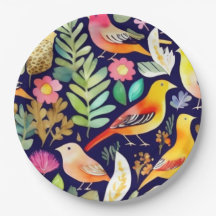 Farbenfrohe Vögel Blumenmuster blaue Dekoration