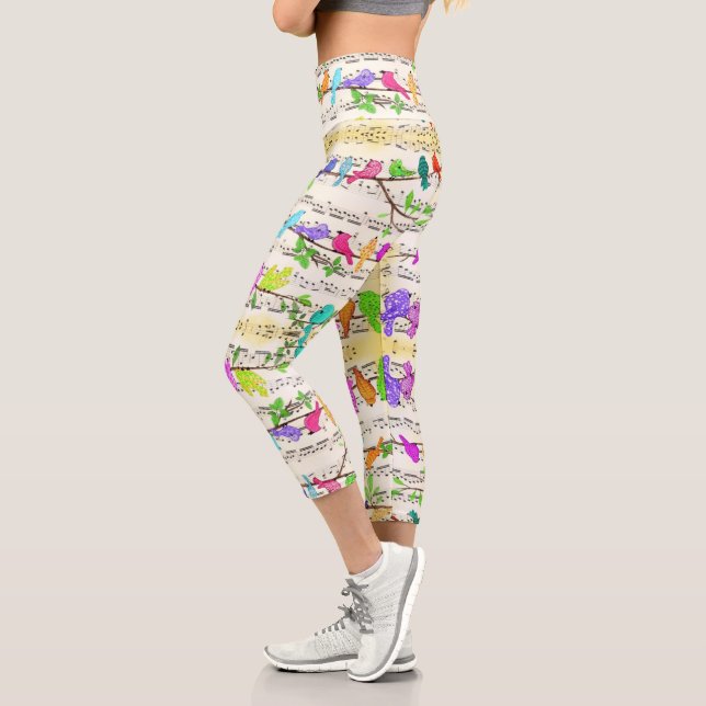 Farbenfrohe Vögel Capri Leggings Frühjahr (Links)