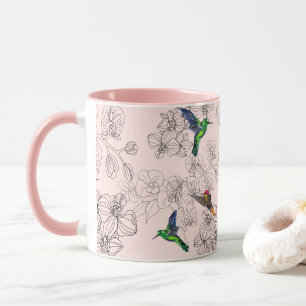 Farbenfrohe Vögel fliegende Tasse Orchideenblüten