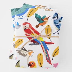 Farbenfrohe Vögel Geschenkpapier Set
