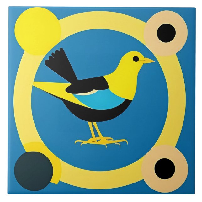 Farbenfrohe Vögel im Abstrakt geometrischen Kunstd Fliese (Vorderseite)