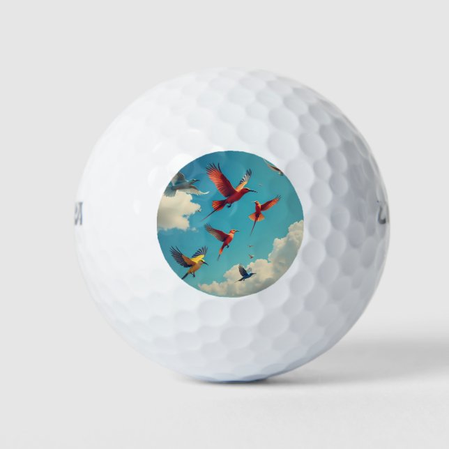 Farbenfrohe Vögel im blauen Himmel Golfball (Vorderseite)