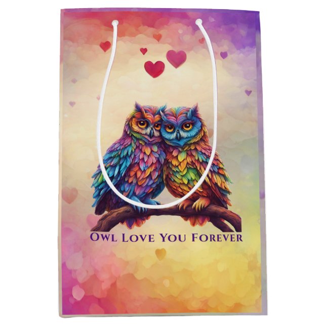 Farbenfrohe Vögel-Love Mittlere Geschenktüte (Vorderseite)