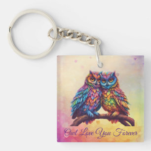 Farbenfrohe Vögel mit Love - Valentinstag Geschenk Schlüsselanhänger
