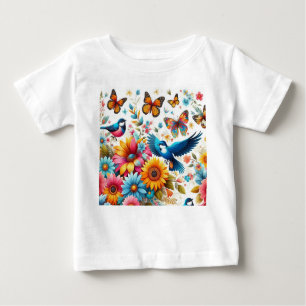 Farbenfrohe Vögel Schmetterlinge Blume Vorlage Nie Baby T-shirt