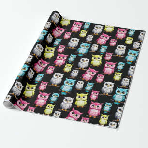 Farbenfrohe Vögel Schwarzes Hintergrundmuster Geschenkpapier
