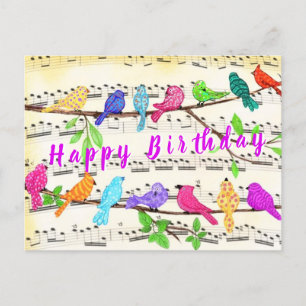 Farbenfrohe Vögel Song Musical Happy Birthday Card Postkarte