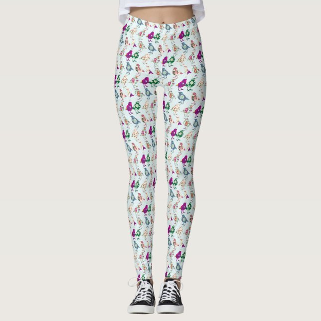 Farbenfrohe Vögel überdrucken Leggings (Vorderseite)