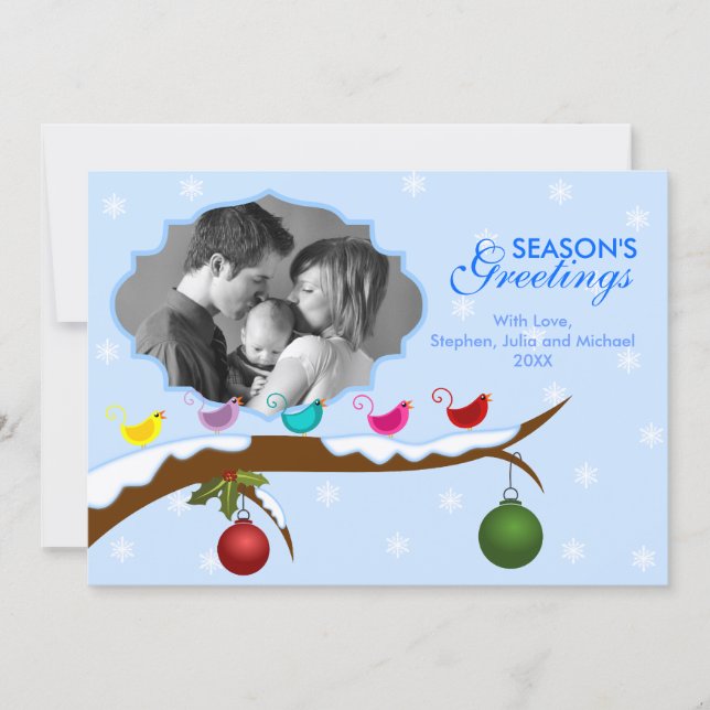 Farbenfrohe Vögel Weihnachtsfotokarte Feiertagskarte (Vorderseite)