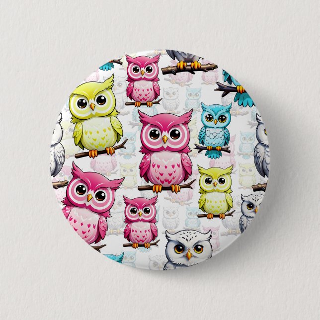 Farbenfrohe Vögel Weißes Hintergrundmuster Button (Vorderseite)
