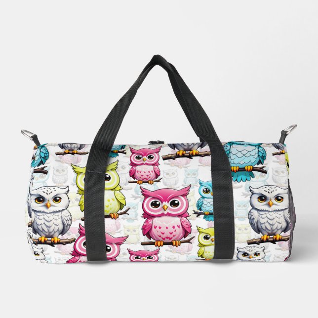 Farbenfrohe Vögel Weißes Hintergrundmuster Duffle Bag (Vorderseite)