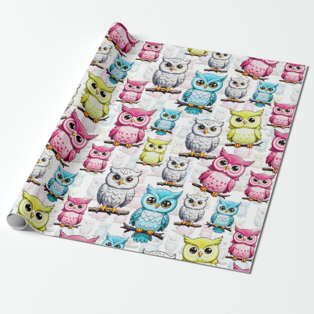 Farbenfrohe Vögel Weißes Hintergrundmuster Geschenkpapier (Ungerollt)