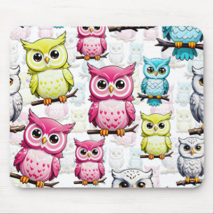 Farbenfrohe Vögel Weißes Hintergrundmuster Mousepad